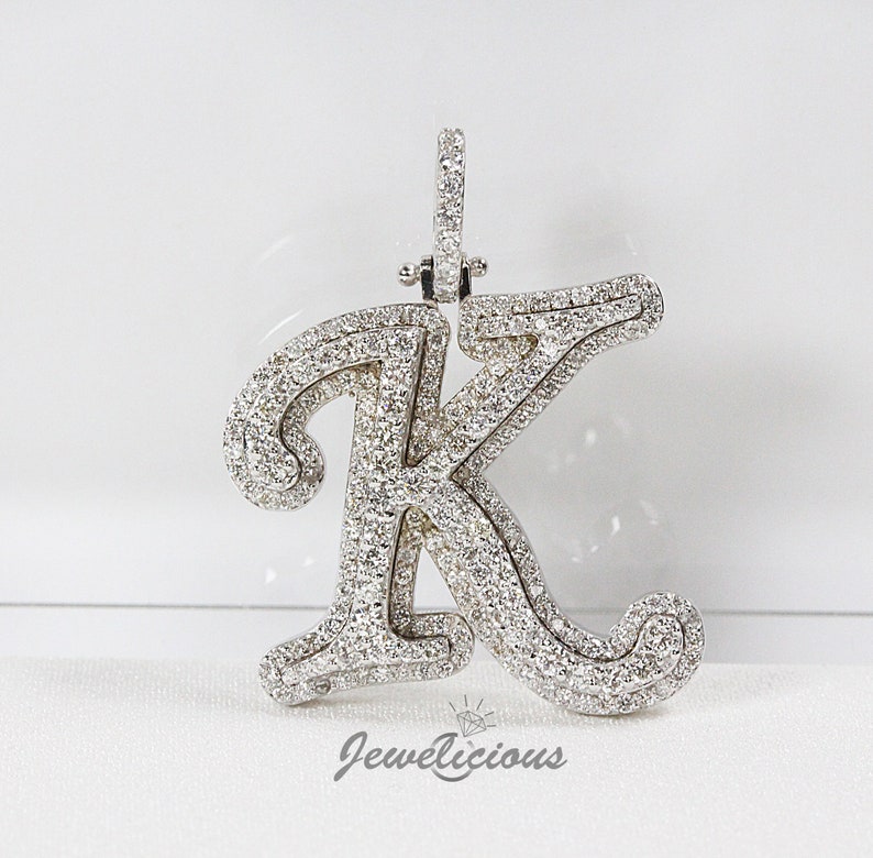 K Initial Letter Double Layer Pendant Natural Diamonds Solid 10K White Gold Diamond Initial Pendant Sold Without Chain image 2