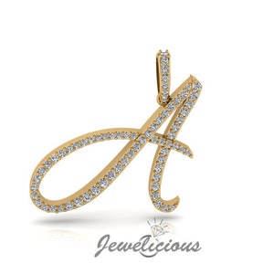Pingente com inicial de diamante - Pingente com letra inicial personalizado - Diamantes naturais - Disponível em ouro maciço 10K e 14K em todas as cores douradas - Estilo 4