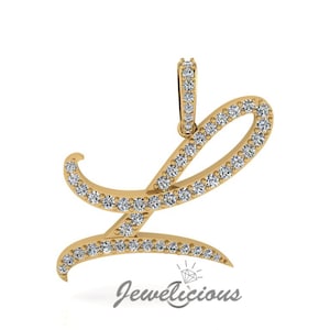 Pingente com inicial de diamante - Pingente com letra inicial L personalizado - Diamantes naturais - Disponível em ouro maciço 10K e 14K em todas as cores douradas - Estilo 1