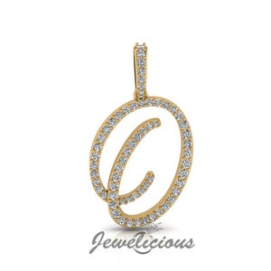 Pingente com inicial de diamante - Pingente com letra inicial O personalizado - Diamantes naturais - Disponível em ouro maciço 10K e 14K em todas as cores douradas - Estilo 1