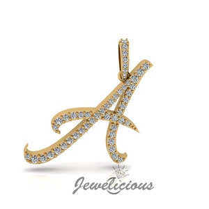 Pingente com inicial de diamante - Pingente com letra inicial personalizado - Diamantes naturais - Disponível em ouro maciço 10K e 14K em todas as cores douradas - Estilo 3