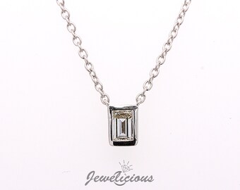 Gorgeous 0.35 CT Natural Baguette Diamond Bezel Solitaire Pendant on 14k White Gold Chain, Birthday - Anniversary - Christmas Gift