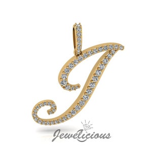 Pingente com inicial de diamante - Pingente com letra inicial I personalizado - Diamantes naturais - Disponível em ouro maciço 10K e 14K em todas as cores douradas - Estilo 3
