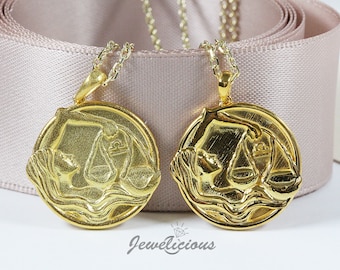 10k or 14k Solid Gold Libra Zodiac Pendant / Libra Horoscope Sign Medallion / Libra Round Coin Pendant sold without chain.