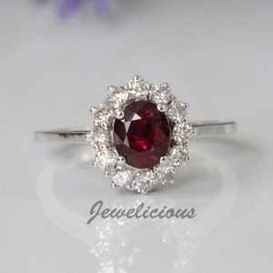 Fabulous 1.54 ct Certified Untreated Natural Ruby and Diamonds Halo Cocktail Ring in 14K White Gold, Engagement - Anniversary -Birthday Gift