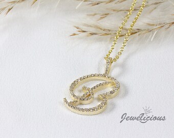 Diamond Initial Pendant - Custom B Initial Letter Pendant - Natural Diamonds - Available in 10K and 14K Solid Gold all gold colors - Style 3