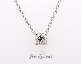 Gorgeous 0.49 CT Natural Round Diamond 4 Prong Solitaire Pendant on 14k White Gold Chain, Birthday - Anniversary - Christmas Gift