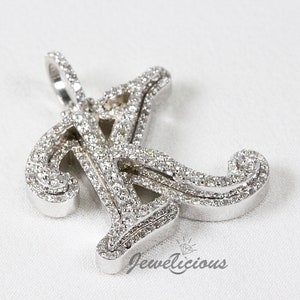 K Initial Letter Double Layer Pendant Natural Diamonds Solid 10K White Gold Diamond Initial Pendant Sold Without Chain image 3