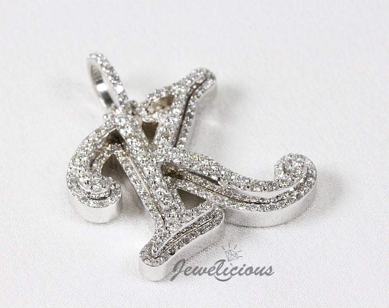 K Initial Letter Double Layer Pendant Natural Diamonds Solid 10K White Gold Diamond Initial Pendant Sold Without Chain image 3