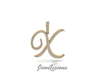 Diamond Initial Pendant - Custom X Initial Letter Pendant - Natural Diamonds - Available in 10K and 14K Solid Gold all gold colors - Style 2