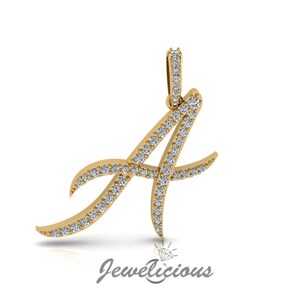 Pingente com inicial de diamante - Pingente com letra inicial personalizado - Diamantes naturais - Disponível em ouro maciço 10K e 14K em todas as cores douradas - Estilo 2