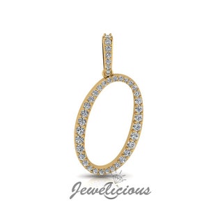 Pingente com inicial de diamante - Pingente com letra inicial O personalizado - Diamantes naturais - Disponível em ouro maciço 10K e 14K em todas as cores douradas - Estilo 3