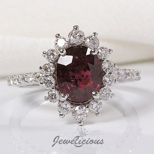 Unique 2.62 CTW Natural Certified Ruby and Diamonds Halo Luxury Ring in 14K White Gold, Engagement - Anniversary -Birthday Gift