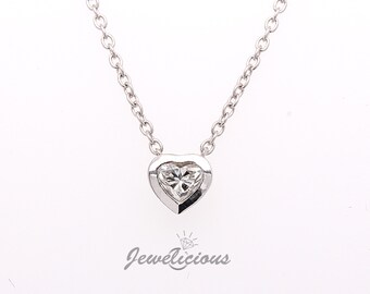 Gorgeous 0.34 CT Natural Heart Diamond Bezel Solitaire Pendant on 14k White Gold Chain, Birthday - Anniversary - Christmas Gift