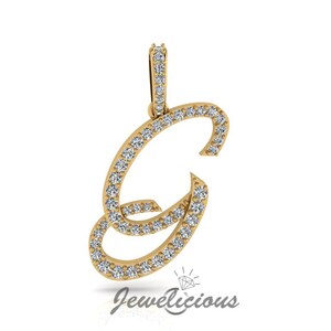 Pingente com inicial de diamante - Pingente com letra inicial G personalizado - Diamantes naturais - Disponível em ouro maciço 10K e 14K em todas as cores douradas - Estilo 1