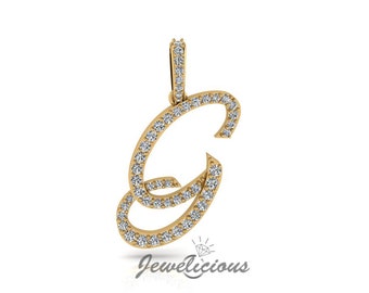 Diamond Initial Pendant - Custom G Initial Letter Pendant - Natural Diamonds - Available in 10K and 14K Solid Gold all gold colors - Style 1