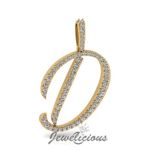 Pingente com inicial de diamante - Pingente com letra inicial D personalizado - Diamantes naturais - Disponível em ouro maciço 10K e 14K em todas as cores douradas - Estilo 1