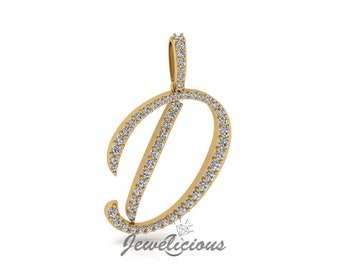 Diamond Initial Pendant - Custom D Initial Letter Pendant - Natural Diamonds - Available in 10K and 14K Solid Gold all gold colors - Style 1