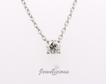 Gorgeous 0.35 CT Natural Round Diamond 4 Prong Solitaire Pendant on 14k White Gold Chain, Birthday - Anniversary - Christmas Gift