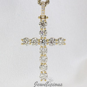 New 10K Yellow Gold 5.2CT Natural Round Diamonds Cross Pendant Without Chain
