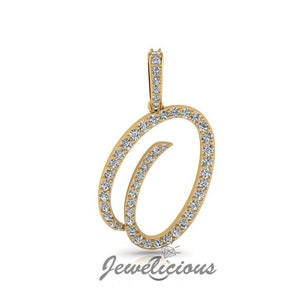 Pingente com inicial de diamante - Pingente com letra inicial O personalizado - Diamantes naturais - Disponível em ouro maciço 10K e 14K em todas as cores douradas - Estilo 2