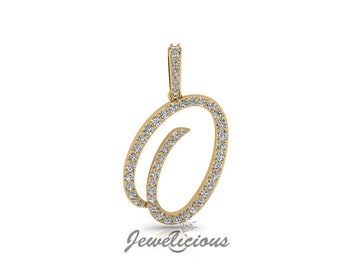 Diamond Initial Pendant - Custom O Initial Letter Pendant - Natural Diamonds - Available in 10K and 14K Solid Gold all gold colors - Style 2