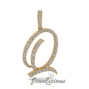 Pingente com inicial de diamante - Pingente com letra inicial Q personalizado - Diamantes naturais - Disponível em ouro maciço 10K e 14K em todas as cores douradas - Estilo 1