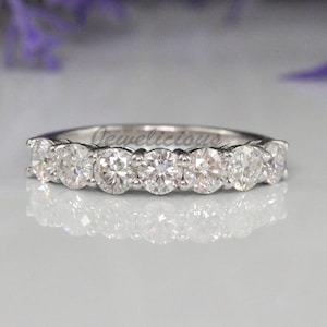 Stunning 1.05 ct Natural Diamonds Seven Stones Band Ring in 14K White Gold, Wedding - Anniversary Gift