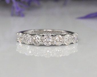 Stunning 1.05 ct Natural Diamonds Seven Stones Band Ring in 14K White Gold, Wedding - Anniversary Gift