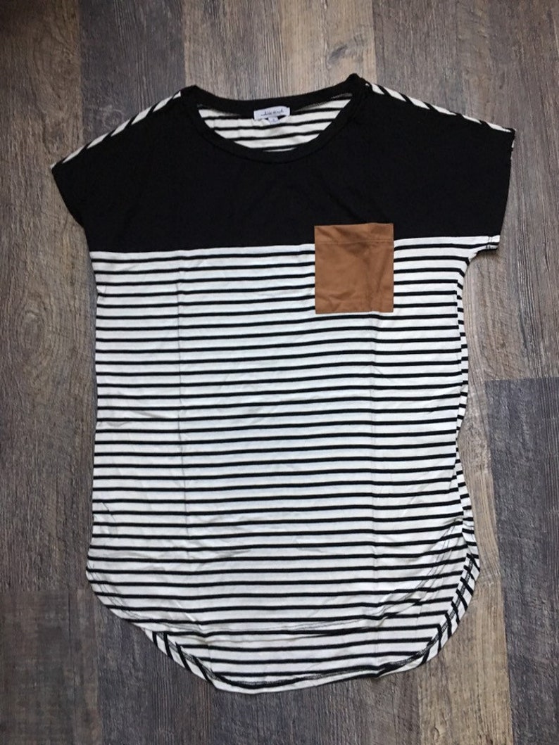 Off-White Striped Top with Tan Pocket