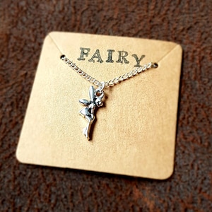 Fairy: Tiny silver pewter fairy necklace - fairytale, tinkerbell, magic, pixie