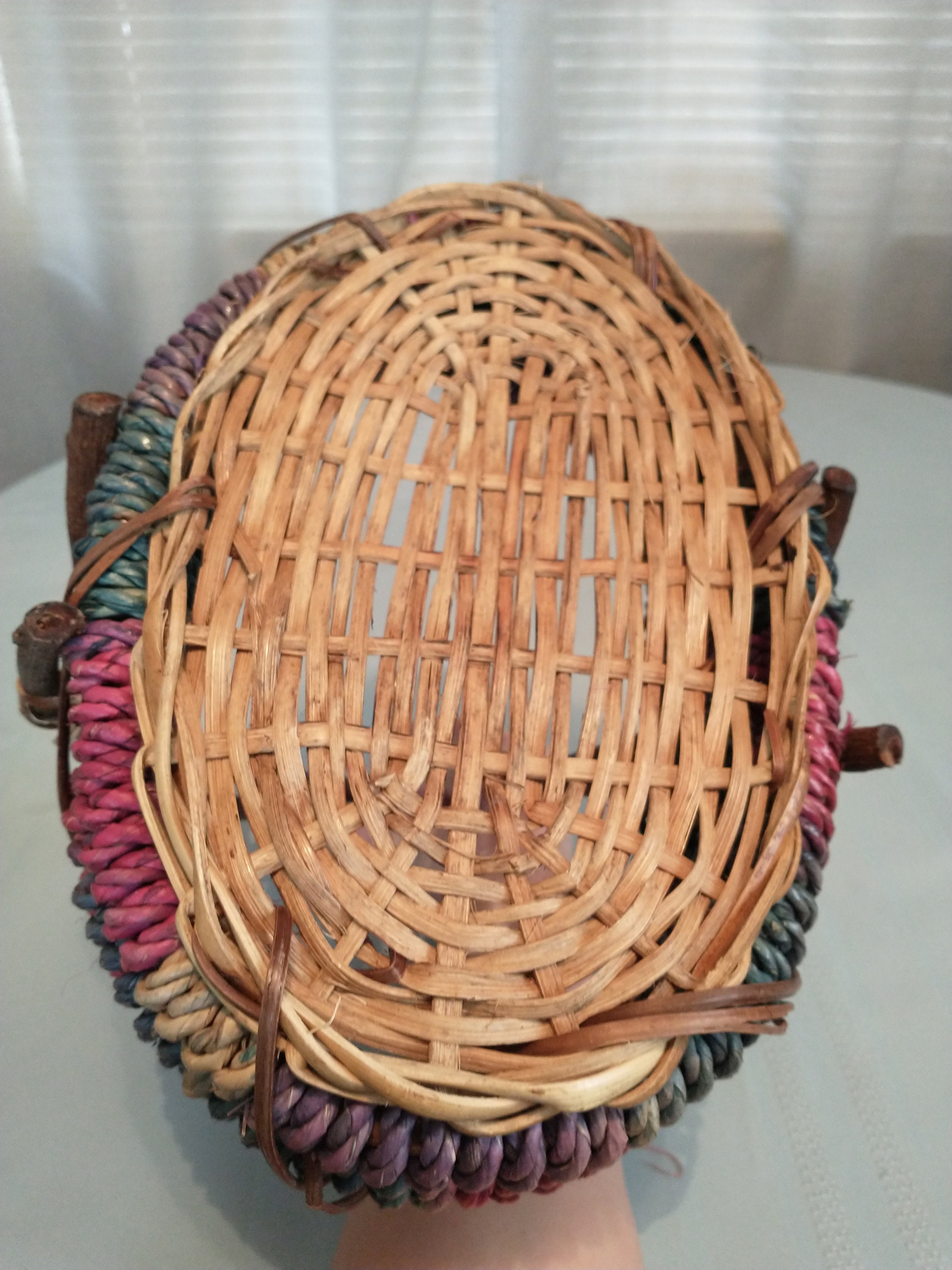 Colorful HandWoven Basket With Bark Handle BOHO Basket Etsy