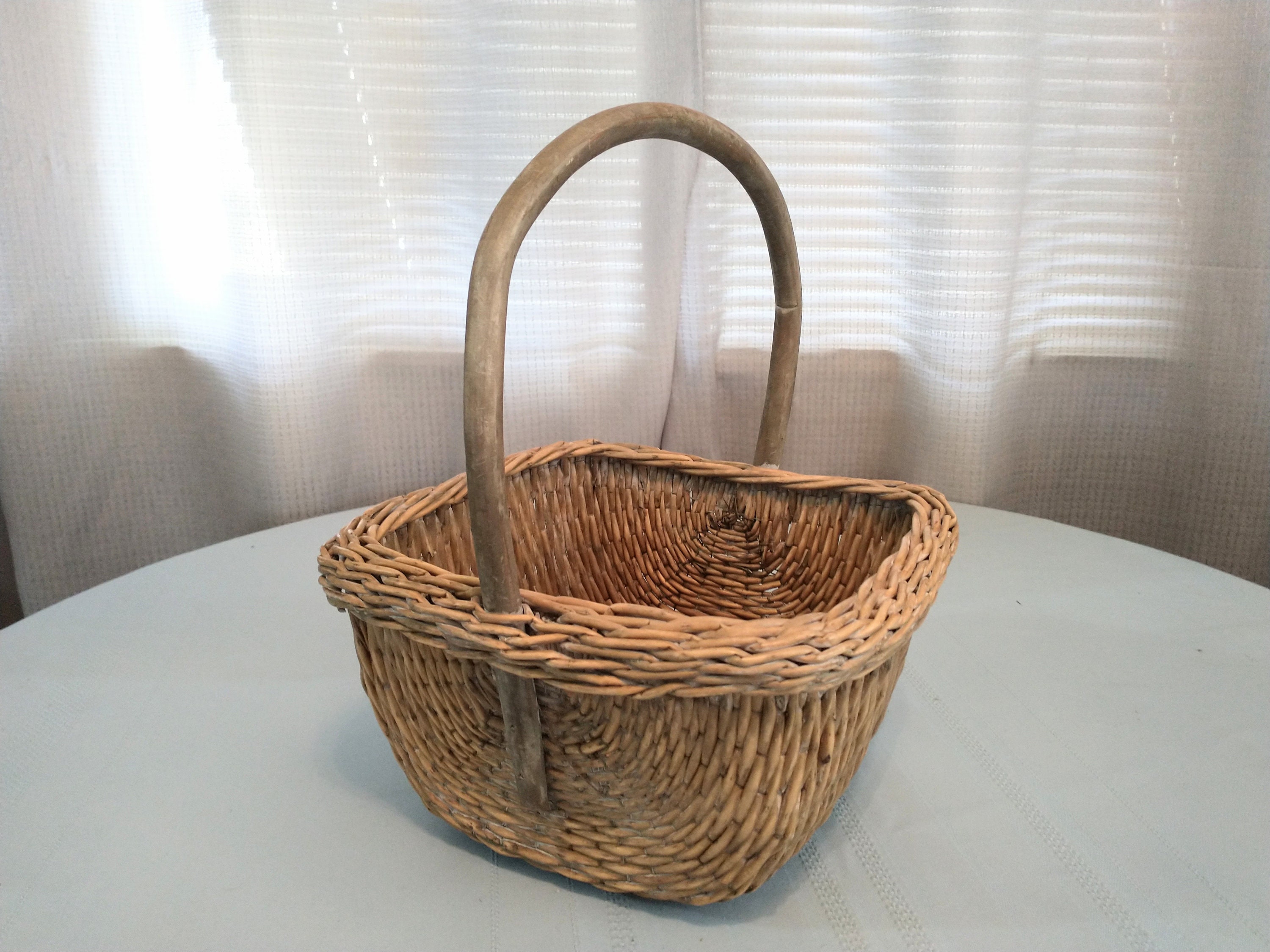 HandWoven Basket With Tree Branch Handle BOHO Basket Etsy