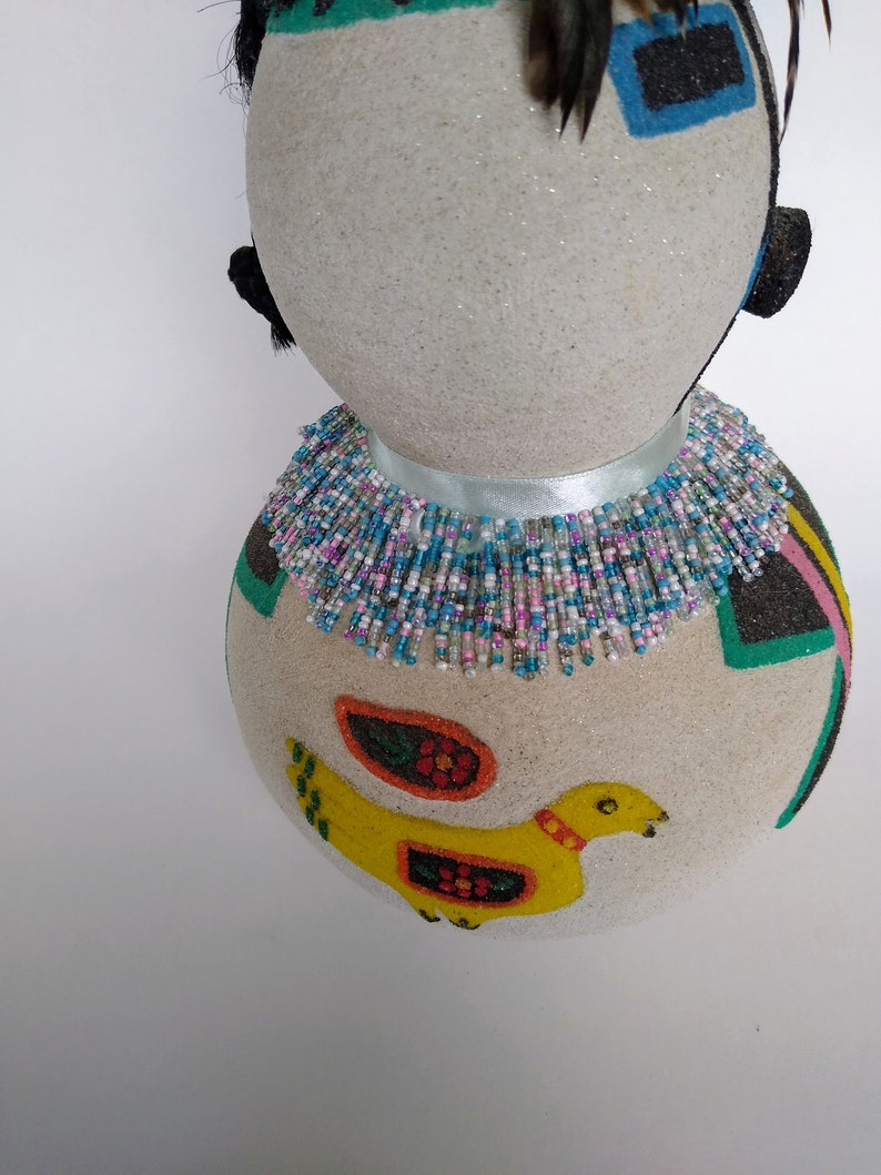 South American Tribal Folk Art, Mexican Tribal Sand Gour Art Native American Tribal Gourd Art
