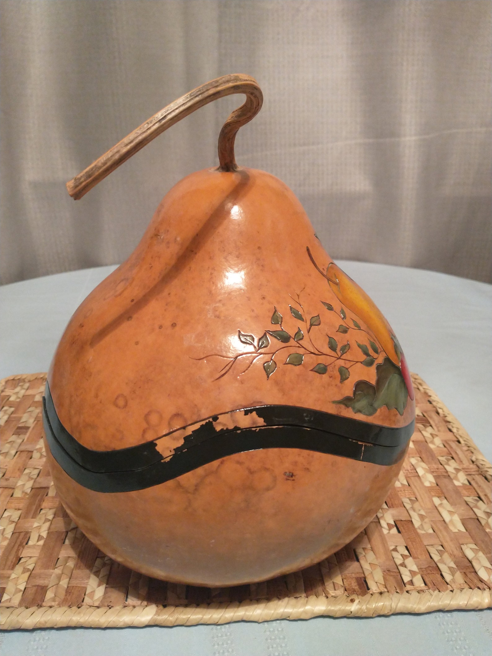 Extra Large Gourd Folk Art Box Hand Painted Gourd Vintage Etsy