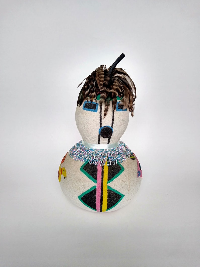 South American Tribal Folk Art, Mexican Tribal Sand Gour Art Native American Tribal Gourd Art