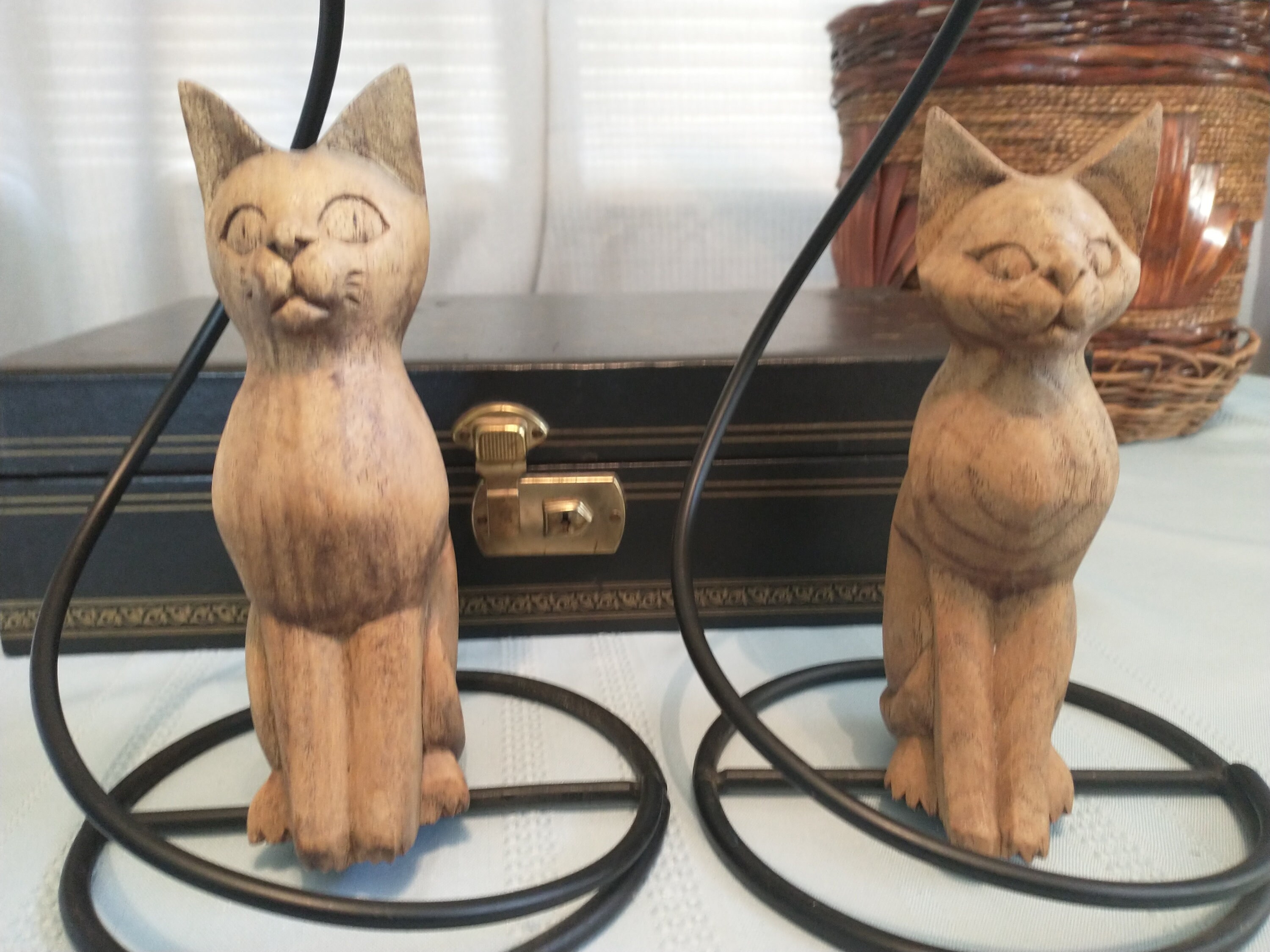 Vintage Hand Carved Cat Pillar Candle Holders Set Of 2 Wooden Etsy