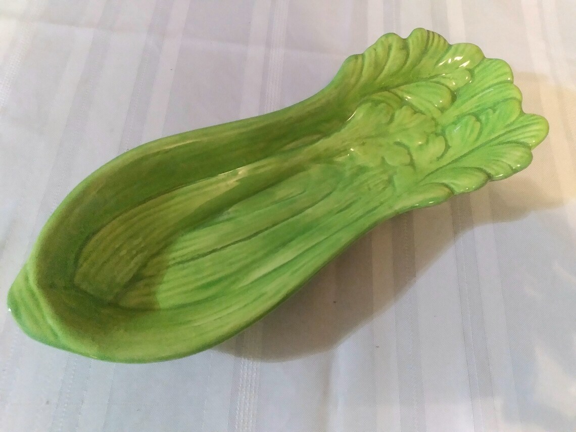 Vintage Green Ceramic Celery Dish Celery Shaped Serving Dish Etsy