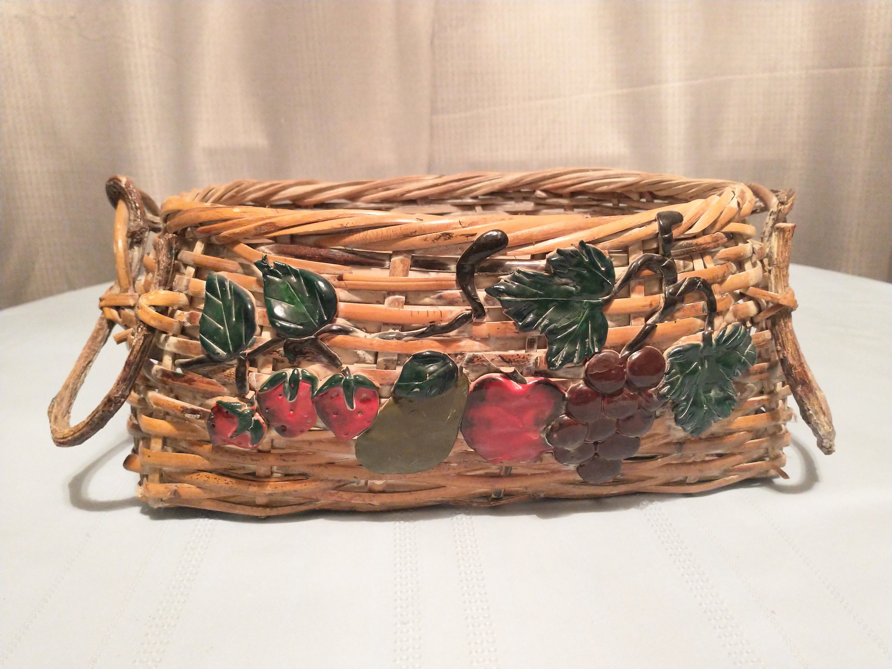 HandWoven Basket With Tree Branch Handles Strawberry Etsy