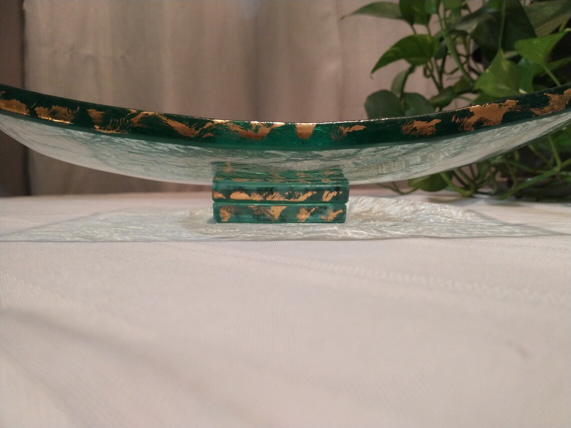 Signed Annie Glass Square Pedestal Slab With Gold Accents Etsy