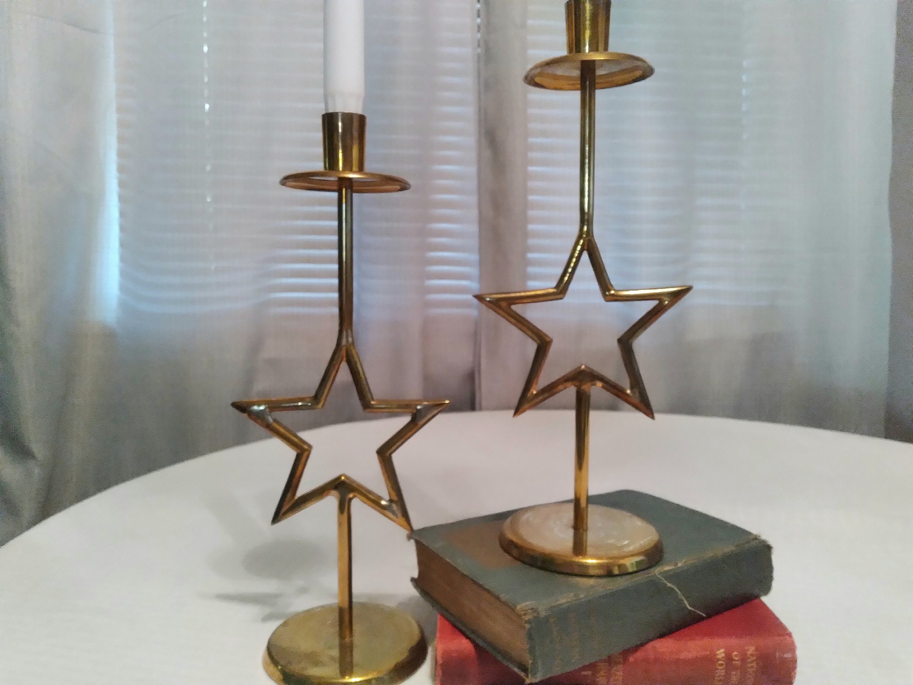 Pair Of Vintage Brass Star Candlesticks Vintage Brass Etsy