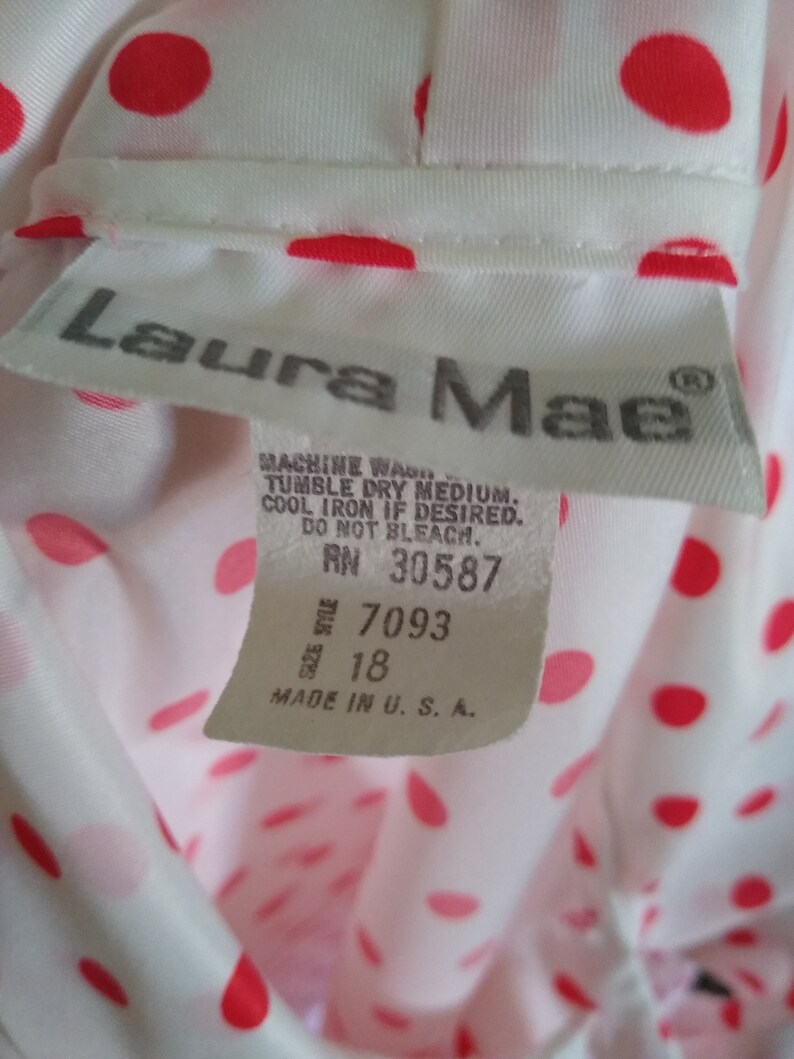 Laura Mae Vintage White and Red Polka Dot Blouse 1970s White and Red Polka Dot Blouse