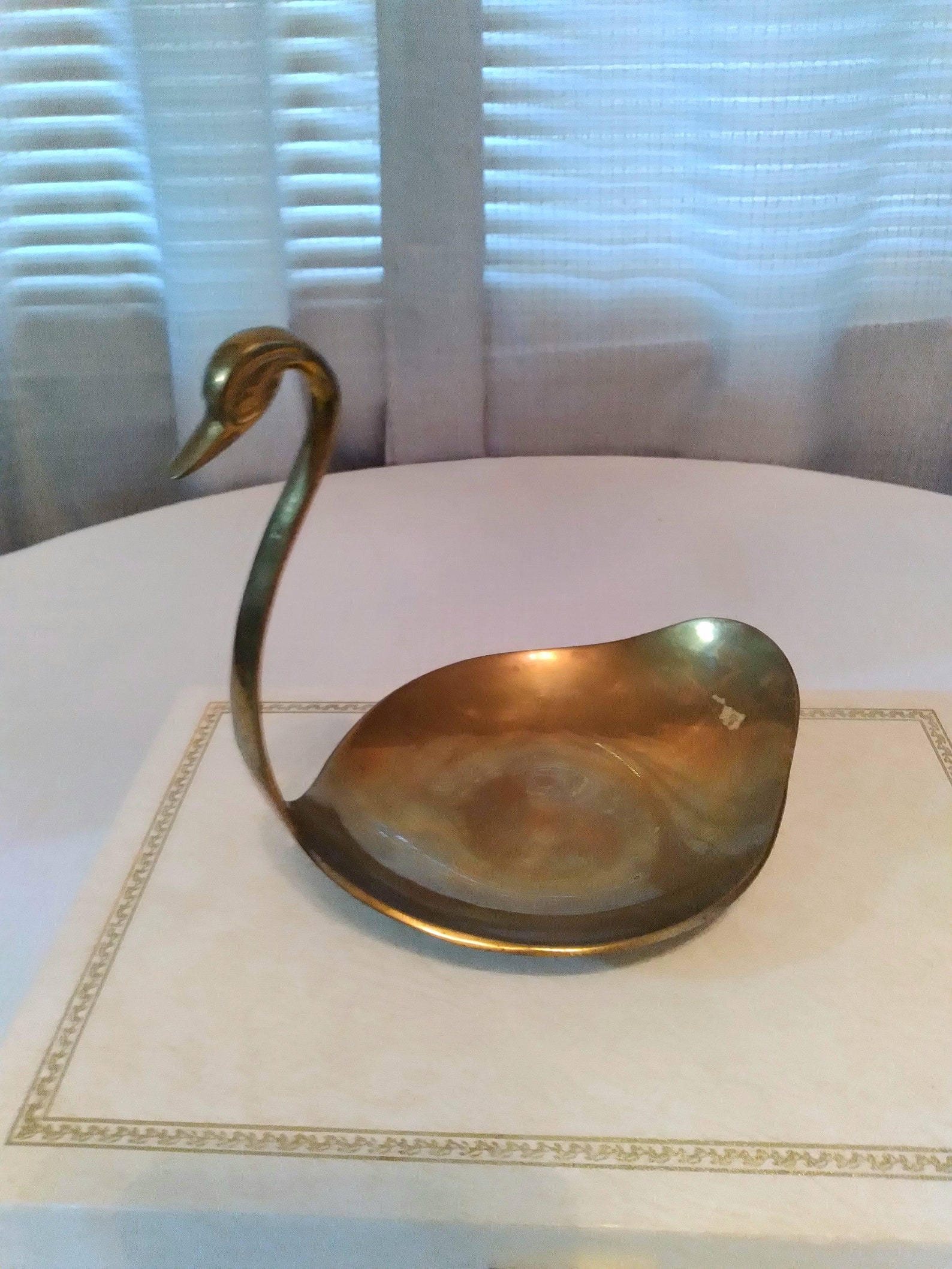 Vintage 7 Tall Brass Swan Trinket Dish Beautiful Patina Etsy