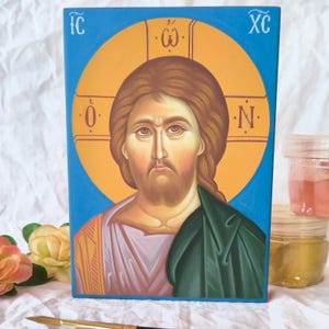 Jesus Christ, Handpainted, Free Wooden Gift Box, Orthodox  Icon, Iconography, Wooden Icon, Religious Byzantine Church Icon, Christian Icon