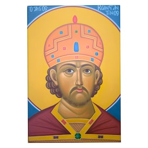 Saint Constantinos the Great (Αγ.Κωνσταντίνος) Hagiography, Handpainted Greek Orthodox Icon, Religious Byzantine Church Icon, Christian Icon