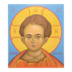 Jesus Christ Immanuel (Εμμανουήλ) , Hagiography, Handpainted Greek Orthodox Icon, Religious Byzantine Church Icon, Christian Icon