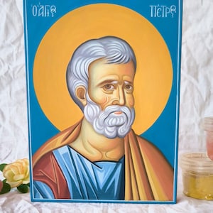 Saint Peter, Hand painted, Free Wooden Gift Box, Orthodox, Iconography, Wooden, Religious Byzantine, Church Icon, Christian, Icon
