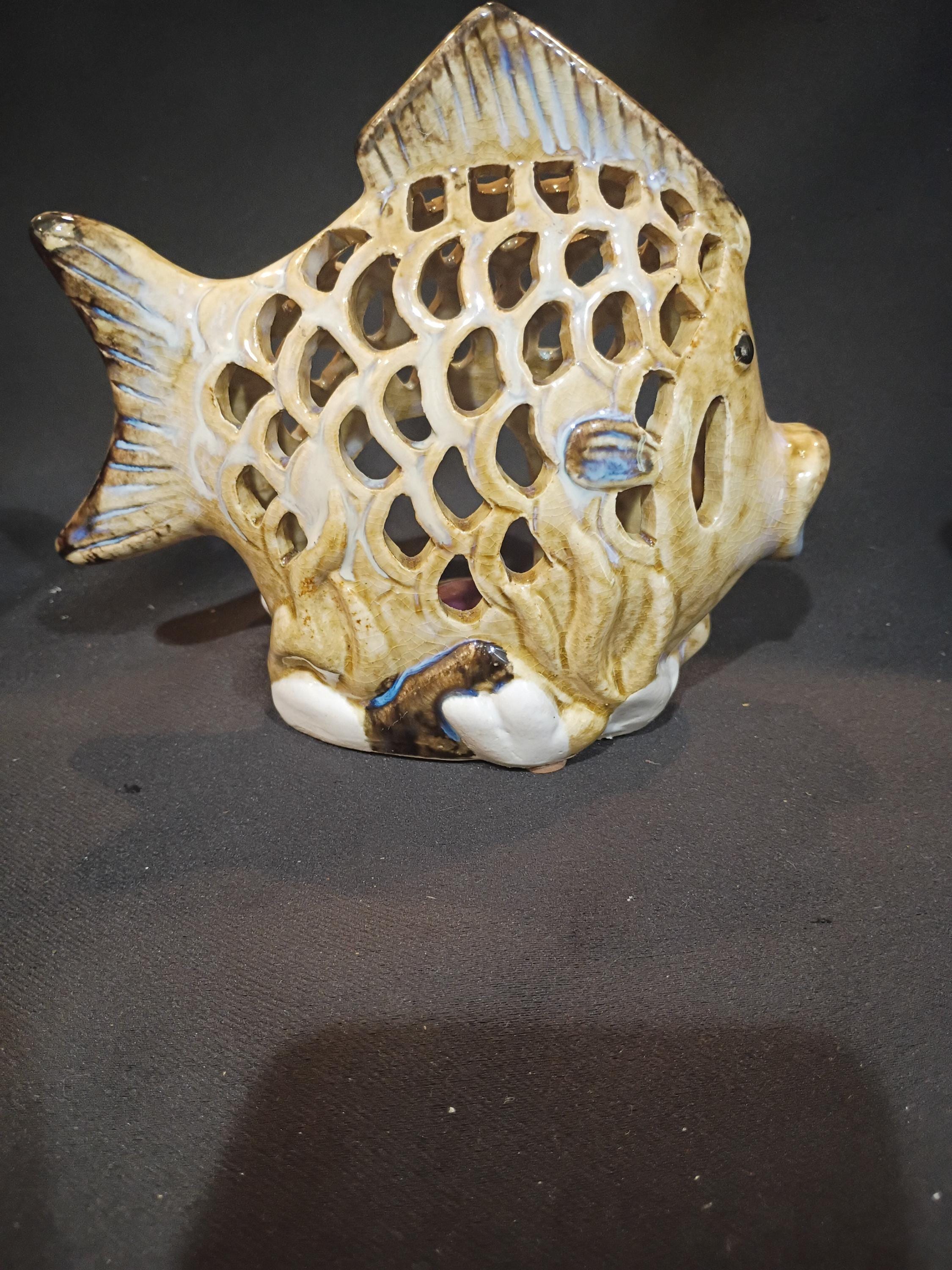 ペルー陶器　民芸品　ヴィンテージ　魚オブジェ　キャンドルホルダー Ceramic Fish Candle Holder - Etsy