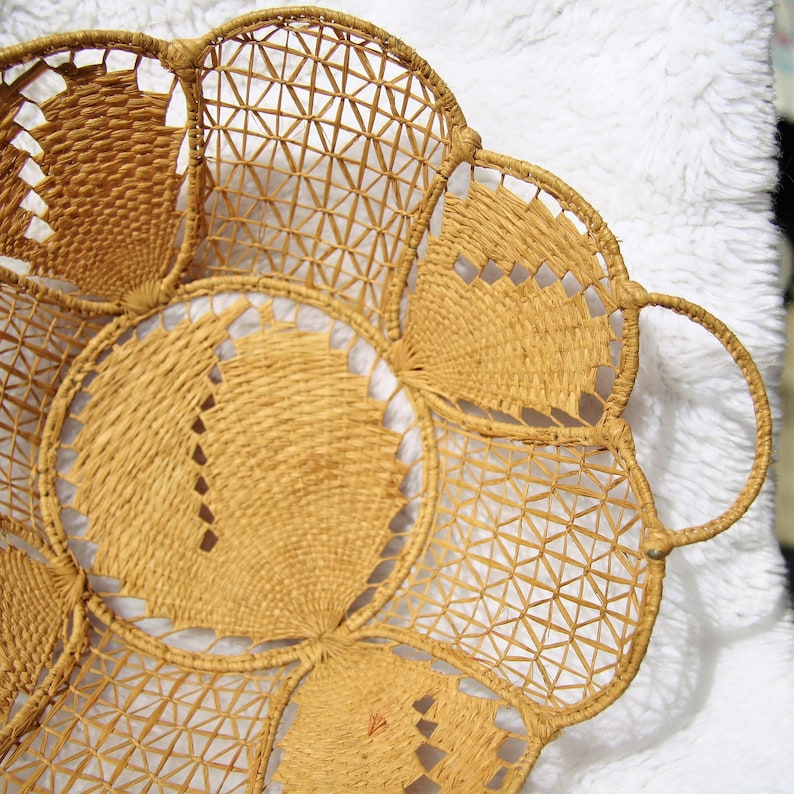 vintage hand woven grass on wire basket