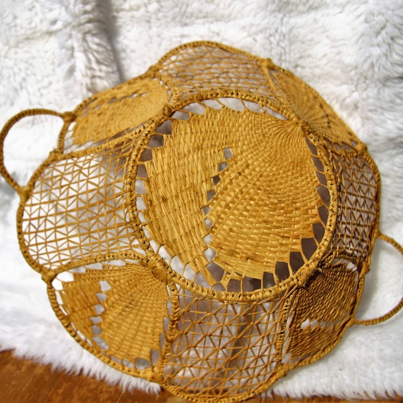 vintage hand woven grass on wire basket